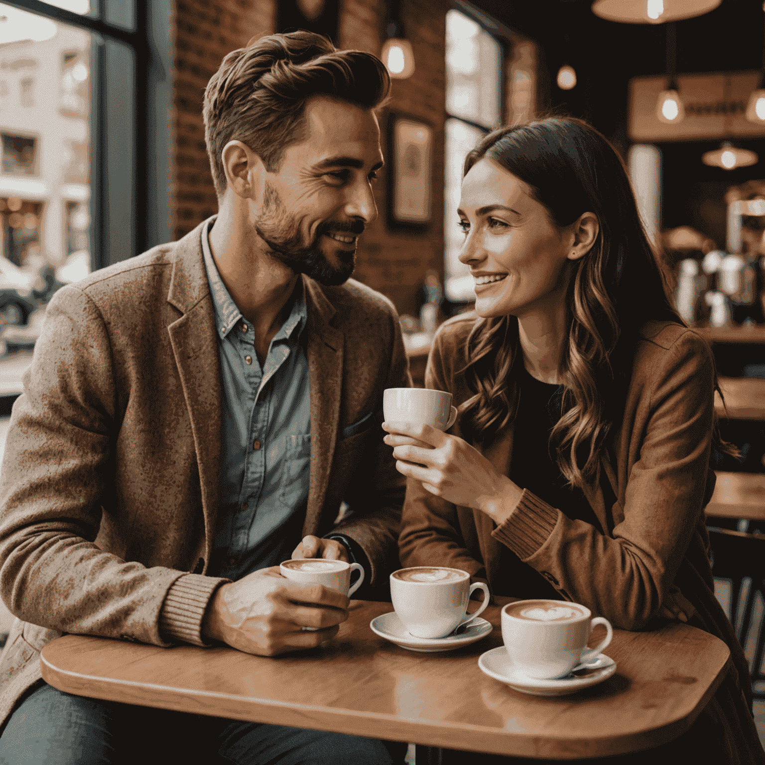 Model couple having a heartfelt conversation over coffee, representing the importance of meaningful connections