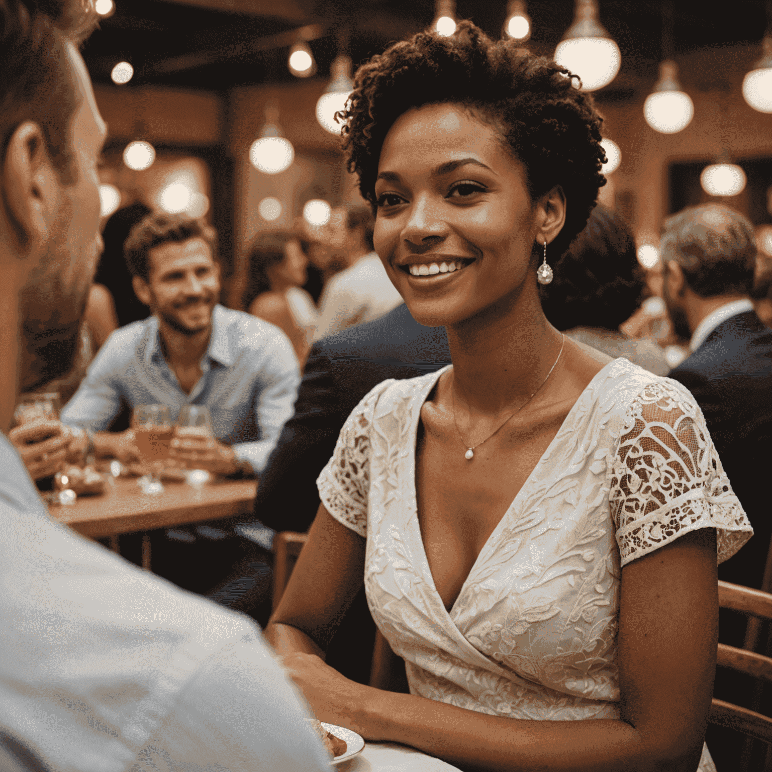 Charismatic model engaging in a lively conversation at a social gathering